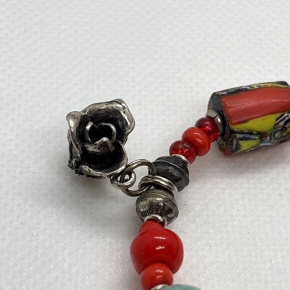 Handmade Red Beaded Bracelet 7.5'' 3 Sterling Silver Charms & Closure 26g Love - Picture 5 of 11